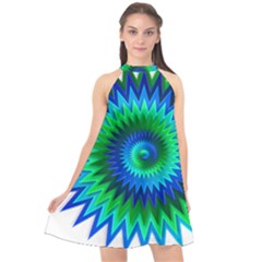 Star 3d Gradient Blue Green Halter Neckline Chiffon Dress 