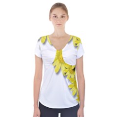 Flowers Spring Yellow Spring Onion Short Sleeve Front Detail Top by Nexatart