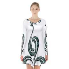 Scroll Retro Design Texture Long Sleeve Velvet V-neck Dress by Nexatart