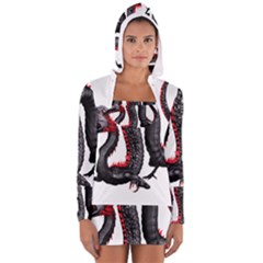 Dragon Black Red China Asian 3d Women s Long Sleeve Hooded T-shirt by Nexatart