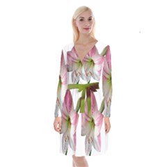 Flower Blossom Bloom Amaryllis Long Sleeve Velvet Front Wrap Dress