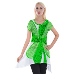 St Patricks Day Shamrock Green Short Sleeve Side Drop Tunic by Nexatart