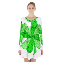 St Patricks Day Shamrock Green Long Sleeve Velvet V-neck Dress by Nexatart