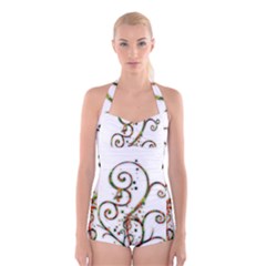 Scroll Magic Fantasy Design Boyleg Halter Swimsuit  by Nexatart