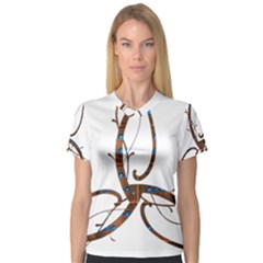 Abstract Shape Stylized Designed Women s V-neck Sport Mesh Tee