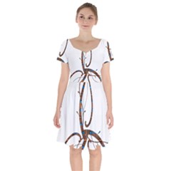 Abstract Shape Stylized Designed Short Sleeve Bardot Dress