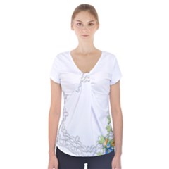 Scrapbook Element Lace Embroidery Short Sleeve Front Detail Top by Nexatart