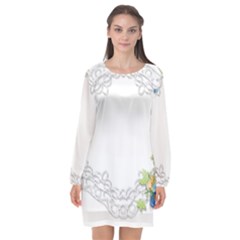 Scrapbook Element Lace Embroidery Long Sleeve Chiffon Shift Dress 