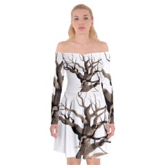 Tree Isolated Dead Plant Weathered Off Shoulder Skater Dress by Nexatart