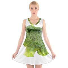 Broccoli Bunch Floret Fresh Food V-neck Sleeveless Skater Dress by Nexatart