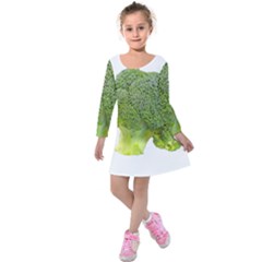 Broccoli Bunch Floret Fresh Food Kids  Long Sleeve Velvet Dress by Nexatart