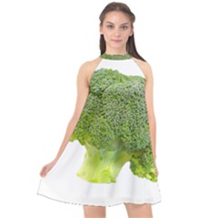 Broccoli Bunch Floret Fresh Food Halter Neckline Chiffon Dress 