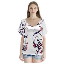 Scroll Border Swirls Abstract Flutter Sleeve Top