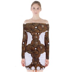 Cross Golden Cross Design 3d Long Sleeve Off Shoulder Dress by Nexatart