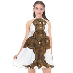 Cross Golden Cross Design 3d Halter Neckline Chiffon Dress  by Nexatart