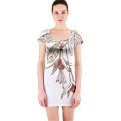 Floral Spray Gold And Red Pretty Short Sleeve Bodycon Dress by Nexatart