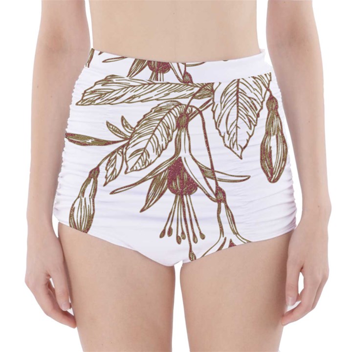 Floral Spray Gold And Red Pretty High-Waisted Bikini Bottoms