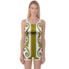 Gold Scroll Design Ornate Ornament One Piece Boyleg Swimsuit by Nexatart