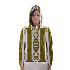 Gold Scroll Design Ornate Ornament Hooded Wind Breaker (women) by Nexatart