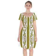 Gold Scroll Design Ornate Ornament Short Sleeve Bardot Dress