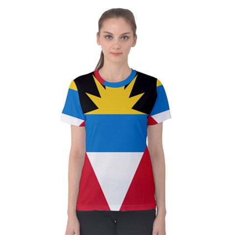 Banner Flag Sun Line Chevron Red White Black Blue Women s Cotton Tee by Mariart