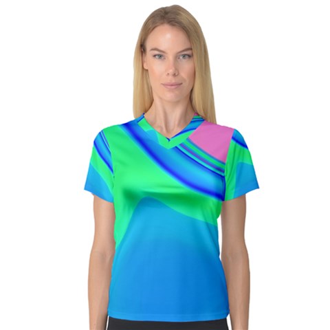 Aurora Color Rainbow Space Blue Sky Women s V-neck Sport Mesh Tee by Mariart