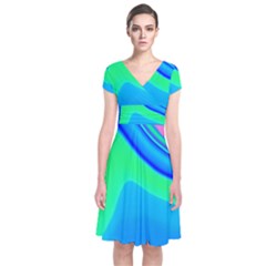 Aurora Color Rainbow Space Blue Sky Short Sleeve Front Wrap Dress by Mariart