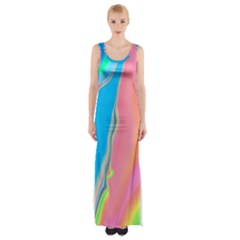 Aurora Color Rainbow Space Blue Sky Purple Yellow Green Pink Maxi Thigh Split Dress by Mariart