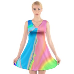 Aurora Color Rainbow Space Blue Sky Purple Yellow Green Pink V-neck Sleeveless Skater Dress by Mariart