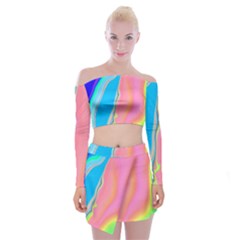 Aurora Color Rainbow Space Blue Sky Purple Yellow Green Pink Off Shoulder Top With Skirt Set by Mariart