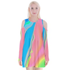 Aurora Color Rainbow Space Blue Sky Purple Yellow Green Pink Velvet Long Sleeve Shoulder Cutout Dress by Mariart