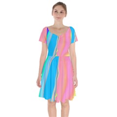 Aurora Color Rainbow Space Blue Sky Purple Yellow Green Pink Short Sleeve Bardot Dress