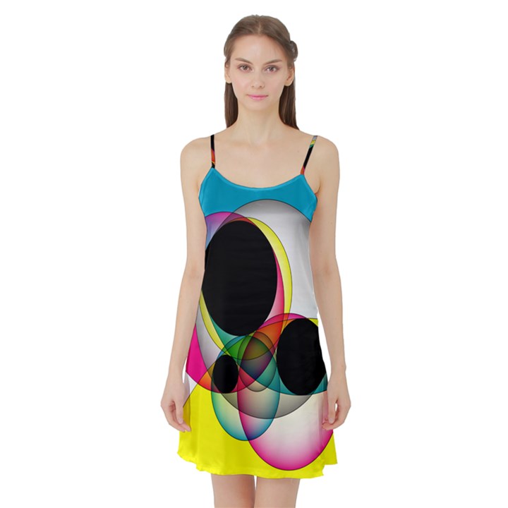 Apollonius Color Multi Circle Polkadot Satin Night Slip