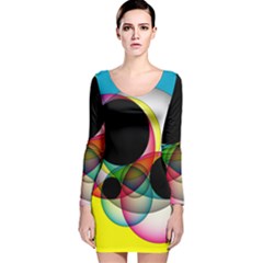 Apollonius Color Multi Circle Polkadot Long Sleeve Velvet Bodycon Dress by Mariart