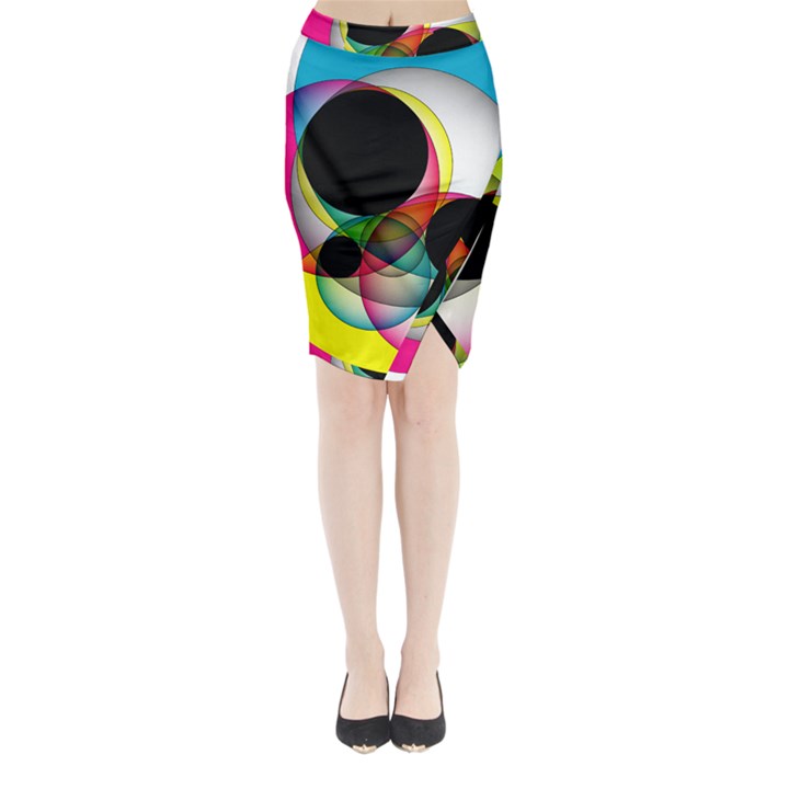 Apollonius Color Multi Circle Polkadot Midi Wrap Pencil Skirt