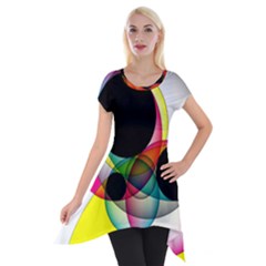 Apollonius Color Multi Circle Polkadot Short Sleeve Side Drop Tunic