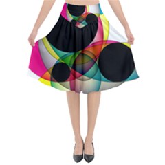 Apollonius Color Multi Circle Polkadot Flared Midi Skirt