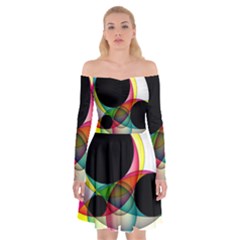 Apollonius Color Multi Circle Polkadot Off Shoulder Skater Dress