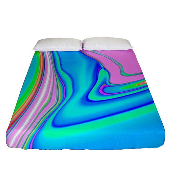 Aurora Color Rainbow Space Blue Sky Purple Yellow Green Pink Red Fitted Sheet (Queen Size)