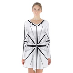 Compase Star Rose Black White Long Sleeve Velvet V-neck Dress by Mariart