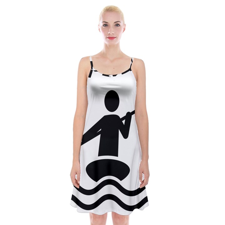 Cropped Kayak Graphic Race Paddle Black Water Sea Wave Beach Spaghetti Strap Velvet Dress