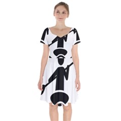 Cropped Kayak Graphic Race Paddle Black Water Sea Wave Beach Short Sleeve Bardot Dress by Mariart