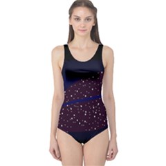 Contigender Flags Star Polka Space Blue Sky Black Brown One Piece Swimsuit by Mariart