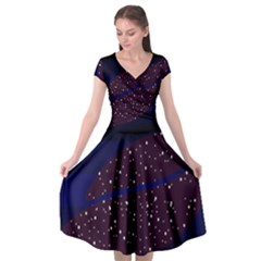 Contigender Flags Star Polka Space Blue Sky Black Brown Cap Sleeve Wrap Front Dress