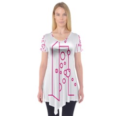 Deep Clean Bubbel Door Pink Polka Circle Short Sleeve Tunic  by Mariart