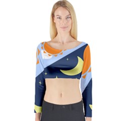 Day Night Moon Stars Cloud Stars Long Sleeve Crop Top