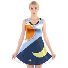 Day Night Moon Stars Cloud Stars V-neck Sleeveless Skater Dress by Mariart