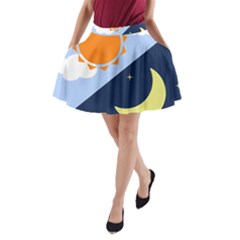 Day Night Moon Stars Cloud Stars A-line Pocket Skirt by Mariart