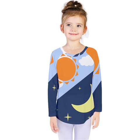 Day Night Moon Stars Cloud Stars Kids  Long Sleeve Tee by Mariart