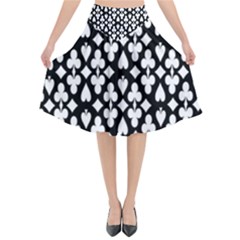 Dark Horse Playing Card Black White Flared Midi Skirt